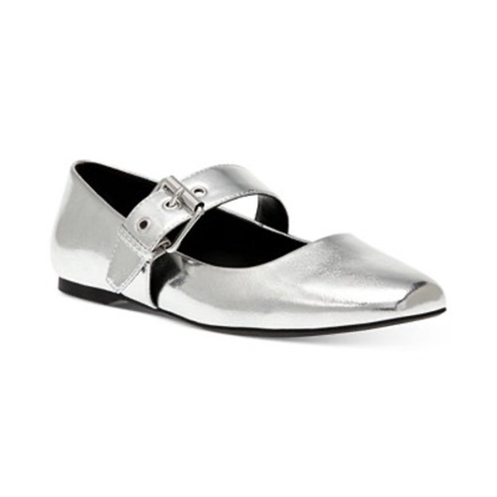 DV Dolce Vita Marcello Silver Metallic Mary Jane Buckle Square Toe Flats 9